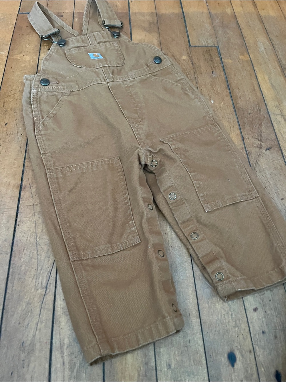Carhartt Toddler Tan Duck Overalls with Reinforced Knees